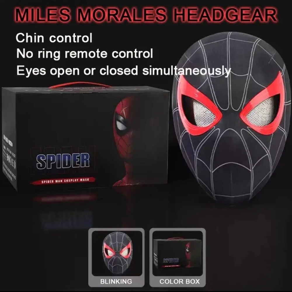 New Spider man realistic eye blinking mask cosplay costume black red